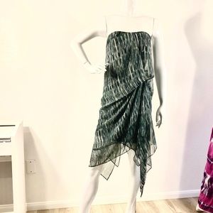 Tie Dye Chiffon Draped Strapless Dress